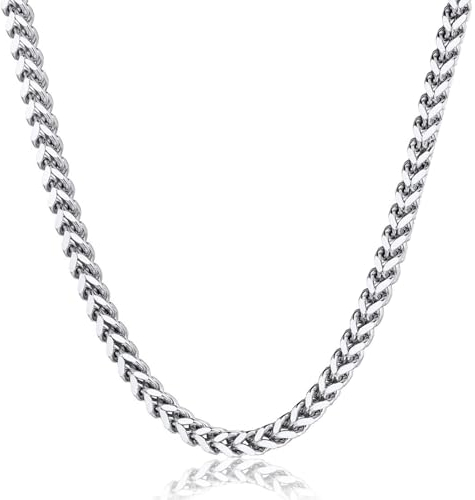 LOCCY Silver Franco Chain Necklace, 3/4/5mm Mens Franco Curb Link Chain Stainless Steel Hip Hop Necklaces for Men Women, 18/20/22Inch Length (Silver-3mm, 18)