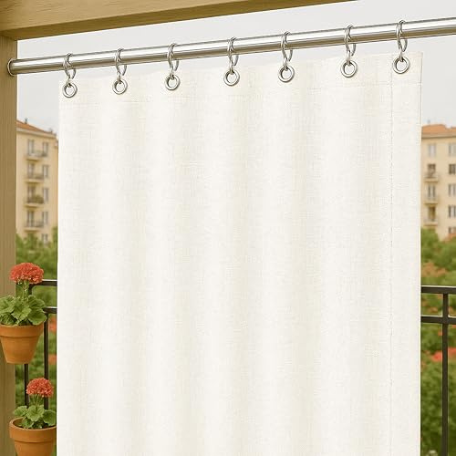 Byour3 - Tende Impermeabili Per Esterno SU MISURA Con Anelli In Metallo - Tende A Caduta Laterali Antimuffa Oscuranti Gazebo Parasole Terrazzo Balcone Tela Sole Frangivista (Avorio, L.300x290H)