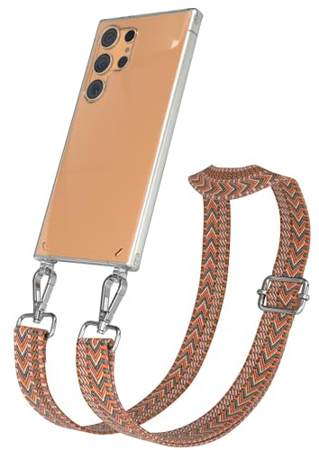 EAZY CASE Handykette - Verstellbares Taschenband kompatibel mit Galaxy S24 Ultra, Schulterriemen, Handykordel mit Silikon Hülle, Umhängetasche, Orange Grün Silber