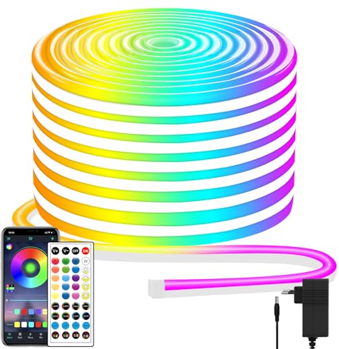 segrass Led Neon Lights Strip 15M,DC 24V RGB LED neon Light Strip APP Fernbedienungen Steuerung Flexible Outdoor Waterproof Neon LED Strip Lights for Bedroom,Spielzimmer,Outdoors Décor