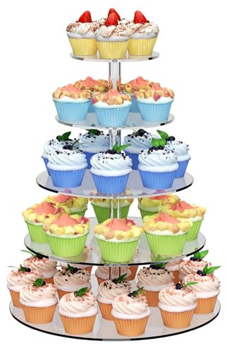 weddingwish 5 Tier Round Cupcake Stand for 50 Cupcakes, Acrylic Cupcake Display Stand, Clear Cupcake Tier Stand, Cupcake Holder Stand for Birthday Party Baby Shower