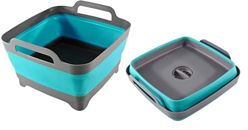 Edco SPÜLSCHÜSSEL 10L faltbar 30x30cm platzsparend Waschbecken Faltschüssel Waschschüssel Campingschüssel Camping Spül Korb 2-Varianten 5 (Grün)