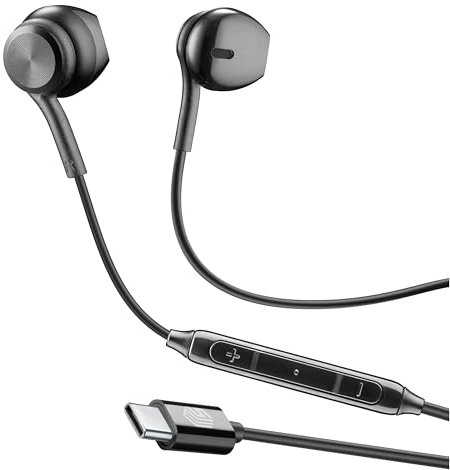 Music Sound - Auricolari Capsula - Auricolari con Filo e Microfono - Compatibilità USB-C - Dettagli metallici - Colore Nero