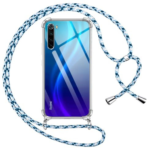 Pnakqil handyband für Xiaomi Redmi Note 8 Hülle mit Band, Transparent Weich Silikon mit Kordel Necklace Schnur Anti-Fall Bumper Schutzhülle Case Kompatibel mit Redmi Note 8 6.3, Blau