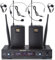 SIKUING Sistema microfonico wireless UHF a doppio canale, 2x30 frequenze regolabili, sistema microfonico lavalier e con cuffia per riunioni, chiesa, portata 90 m (2 Bodypack)