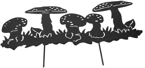 BESPORTBLE Decorative Metal Mushroom Garden Stake Hollow Out Mushroom Art Sculpture Mushroom Figurine Stake Sculpture Rustic Yard Art for Yard Lawn Black