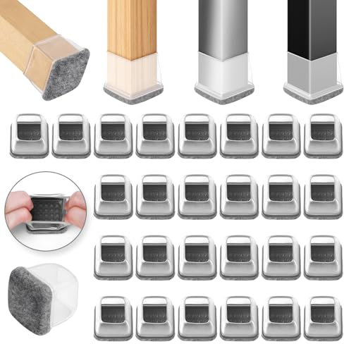 Ezprotekt Gummi Möbel Beinbecher, Schutzkappen Für Stuhlbeine mit Filz, Ø13-20mm Tischbeinbezug, Möbelmatte für Hartholzböden Rund Grey, (Quadrat, Passform 0,55-0,75)