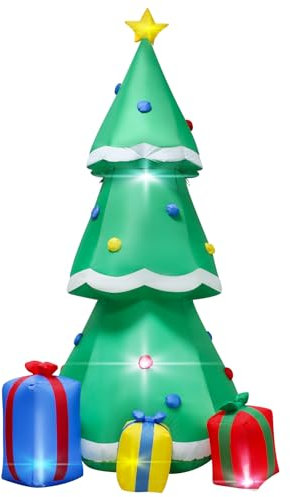 Decoraciones navideñas inflables:244 cm árbol de Navidad Inflable y Bolsas de Regalo Decoraciones con Luces LED incorporadas para Grandes Fiestas Familiares y Decoraciones navideñas del Patio