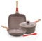 AIKENBBKK Juego de Ollas y Sartenes de Cerámica de 5 Piezas, Sartén 24cm con Tapa, Cacerola 20cm, Sartén Grill 24cm, con Revestimiento Cerámico Antiadherente y Mango Extraíble, sin PTFE ni PFOA