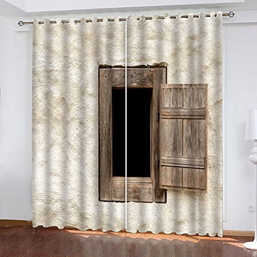 Tende Oscuranti Termiche Isolanti Per Camera Da Letto Stampa 3D Piccole Finestre Di Legno Creative Finestra Bambini 140x240Cm Camera Moderne Con Occhielli 2 Pannelli Fibra Di Poliestere Finestre