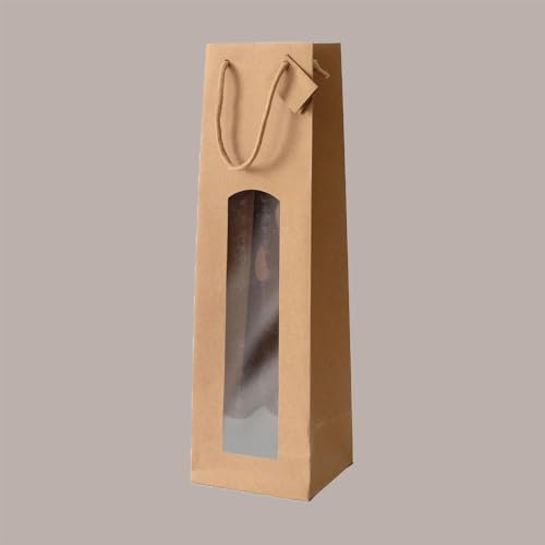 Lucgel Shopper Papierbeutel für Flaschen Magnum Natural Edition mit Fenster 13 + 11,4 x 44 cm - 10 Stück -