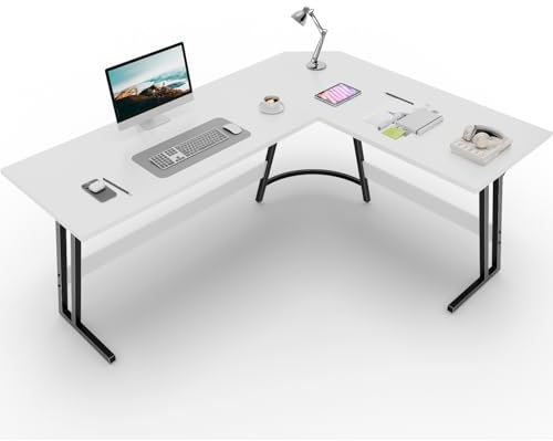 DEVOKO Escritorio de Esquina Gaming con Soporte para Monitor, Mesa Gamer en Forma de L con Soporte para Monitor, para el Estudio,Oficina,Juego,Dormitorio (Blanco, 170 × 130 cm)