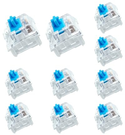 BlingKingdom 10 interruptores de Teclado mecánicos de Repuesto de 3 Pines Azules, Clic, Escritura precisa, a Prueba de Polvo, Teclado LED, Teclado para Juegos
