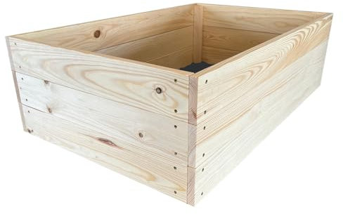Lermowoood Hochbeet aus Holz 120x60x30 cm Natur – Pflanzkasten für Gemüse & Kräuter – mit Agrovließ – steckbar & stapelbar- Aussenbereich ideal für Garten, Balkon & Terrasse