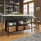 Islas de cocina, losa de mármol artificial extensible industrial con 3 cajones, muebles de cocina y comedor, isla de cocina, estante de cocina, aparador, encimera de MDF, estante de cocina