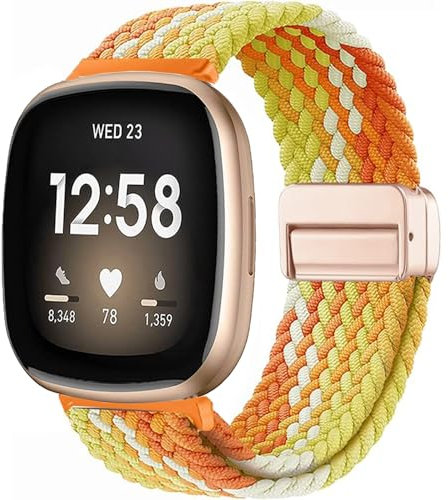 Issinlky Geflochtenes Nylonband für Fitbit Versa 3/Versa 4, elastisches Armband für Fitbit Sense 2/Sense Smartwatch