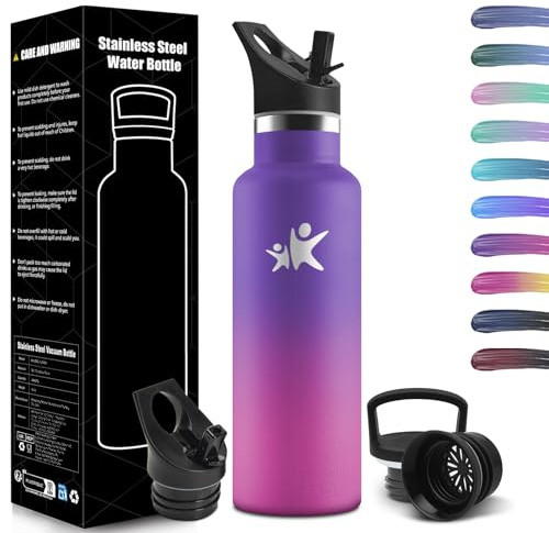 Honeyholly Trinkflasche Edelstahl, 750ML BPA-Frei, Thermosflasche, Auslaufsichere Isolierflasche Doppelwandig, Wasserflasche, Trinkflasche mit Strohhalm, Water Bottle Für Sport, Wandern, Büro