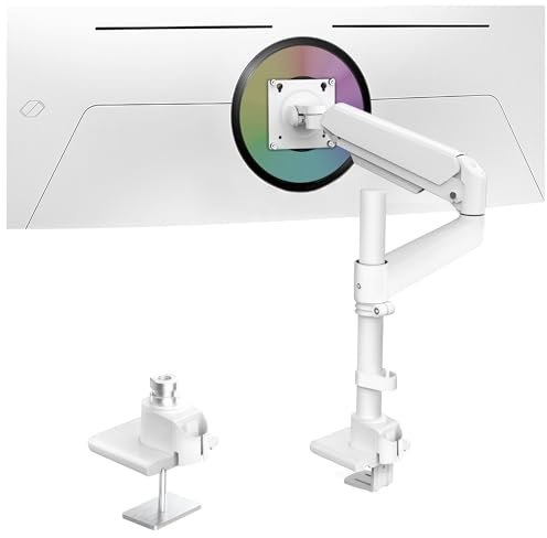 Ergounion Heavy Duty Monitor Arm for 13-49 Inch Ultrawide Screens, Holds Up to 44lbs, Fully Adjustable Single Monitor Mount, with Clamp & Grommet Base, 75/100mm VESA Desk Mount, White