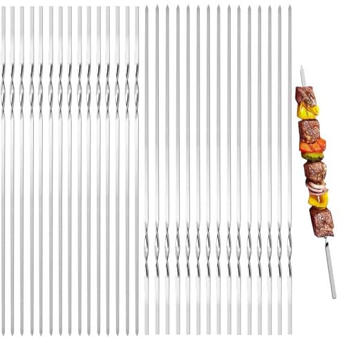 Mino Plus 30pcs Brochetas de la Parrilla,40CM Pinchos de Barbacoa de Acero Inoxidable,Brochetas de Metal,Brochetas de Kebab de Acero Inoxidable Plano,Brochetas Kebab Reutilizables (B)
