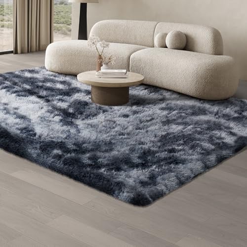 JOJOSEE Hochflor Teppich Wohnzimmer, 140 x 200 cm, Dunkelgrau | Anti-Rutsch Wohnzimmerteppich, Waschbarer Flauschiger Teppich für Schlafzimmer & Kinderzimmer
