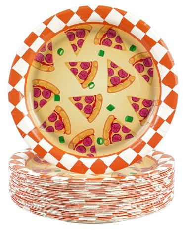 BOKFJBP 50pcs Pizza Paper Plates-Disposable Pizza Time Birthday 7IN Party Dessert Plates Round Tableware Festival Party Supplies for BBQ Picnic Baby Shower Italian Pizza Kids Boys Girls