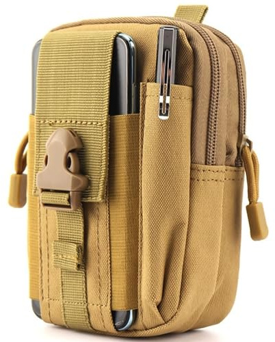 Favuit Tactical Molle Pouch, Compact Utility EDC Belt Waist Bag Molle Mobile Phone Belt Pouch Small Gear Organizer for Men Outdoor Hiking Camping Cycling Tools Accessories (Khaki)