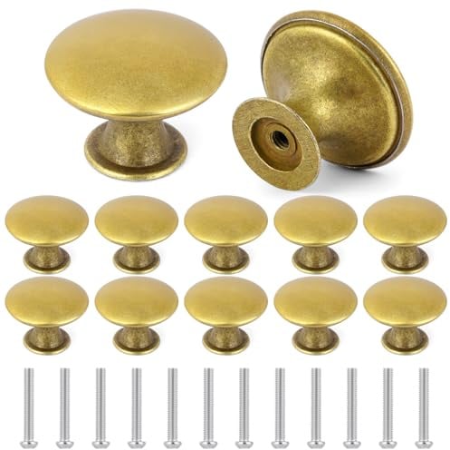 OSDUE 12 Pomelli Ottone Armadietti Vintage, 30mm con Viti per Cucina Bagno | Pomolo per Mobili Rotondo in Zinco, Manopole Cassetti per Porte Armadietti, Ideali per Cassetti, Comò e Mobili
