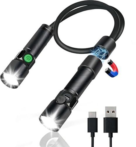 AMFUN LED Taschenlampe Aufladbar, Abnehmbare Magnetische Leselampe Hals, 2 Lichtmodi, Nackenlampe Wiederaufladbar, für Camping, Wandern, Angeln, Lesen Camping Reparieren