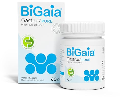 BiGaia® Gastrus® PURE | Nahrungsergänzungsmittel für Erwachsene | Mit Lactobacillus reuteri/L. reuteri | FODMAP-friendly zertifiziert | 60 leicht zu schluckende Kapseln