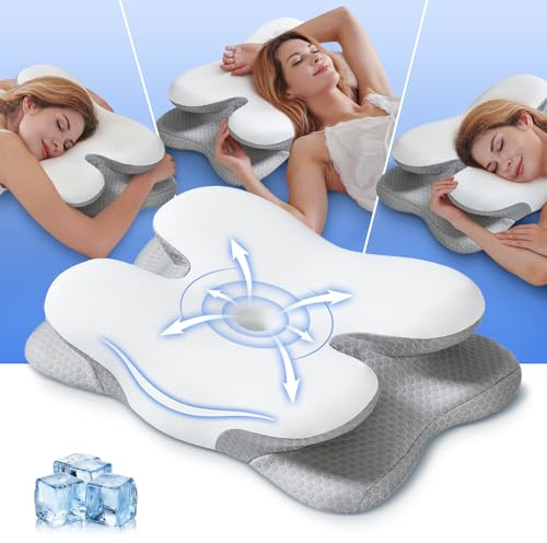Coolux Sleep Memory Foam Nackenkissen 2 in 1 Höhen 62x40x11/13cm Öko-Tex | Ergonomisches Nackenstützkissen, gegen Nackenschmerzen, Kühlendes Seitenschläferkissen für Jede Schlafart, Waschbarer Bezug