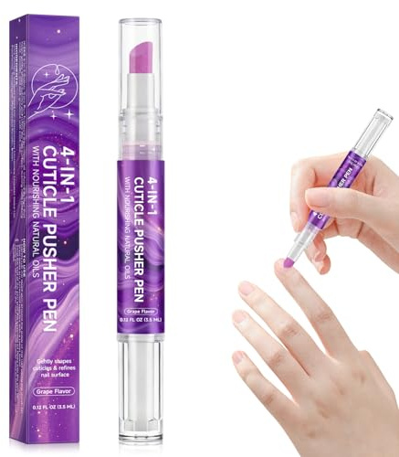 Nail Care Pen, 4 in 1 Cuticle Pusher Oil Pen - Cosmetic Care for Nails & Cuticles | Cuticle Remover - Gentle Exfoliating | Nail Care Pen (Pack of 1)