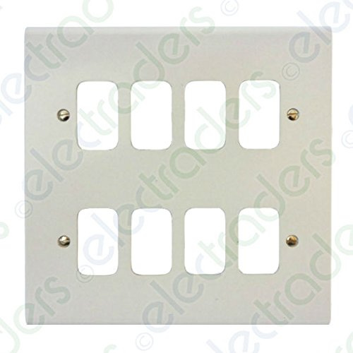 Deta G3306 'Slimline' Grid Front Plate 8 Gang White