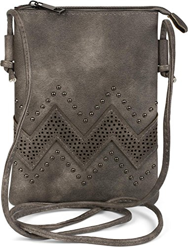 styleBREAKER Damen Mini Bag Umhängetasche mit Zick-Zack Cutout und Nieten, Schultertasche, Handtasche, Tasche 02012211, Farbe:Dunkelgrau