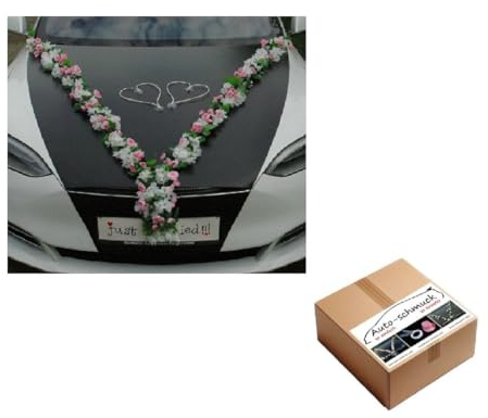 MEHRBLUTIGE Girlande Braut Paar Rose Orchidee Kamelie Deko Dekoration Hochzeit Car Auto Wedding ®Auto-schmuck Deko PKW (Rosa)