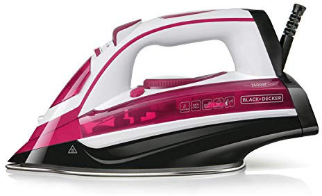 Black+Decker BXIR2600E - Plancha de vapor, 2600W, golpe de vapor de 160g/min, vapor constante 35g/min, suela acero inoxidable, filtro antical, rosa