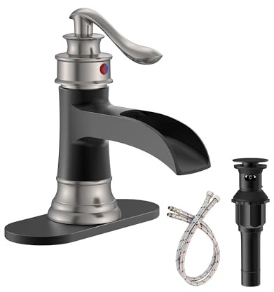 Bathroom Sink Faucet Waterfall Single Handle Matte Black and Brushed Nickel