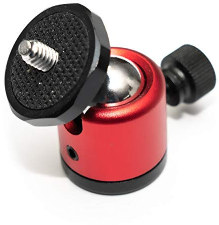 Mini Kugelkopf Vollmetall Aluminium Stativkopf 360° Grad Kugelgelenk 1/4 Ball Head Metall 1/4 Zoll Gewinde (Rot)