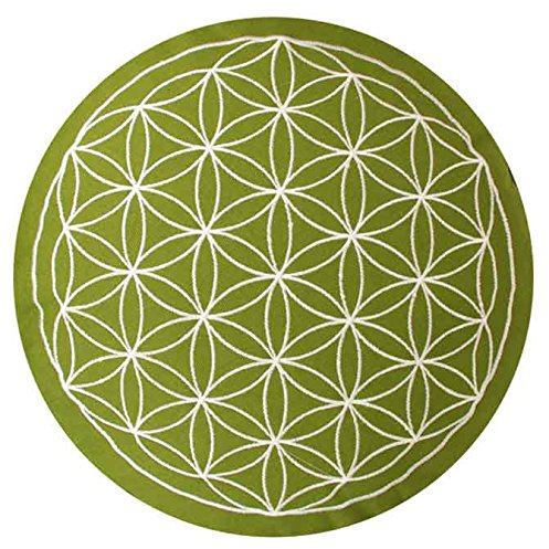 maylow Yoga mit Herz Yogakissen Meditationskissen Stickerei Blume des Lebens 33x15 cm für Anfänger und Geübte Bio-Dinkelspelz Füllung Bezug und Inlett Baumwolle waschbar (olive)