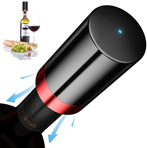 Quntis Tapón Vino Vacio Electrico, Tapón Botella Vino con Luz LED de Indicación, Expulsar el Aire Automáticamente para Sabor Fresco, Detección Inteligente de Presión Interior, Tapón Vino 4.3x8.0cm