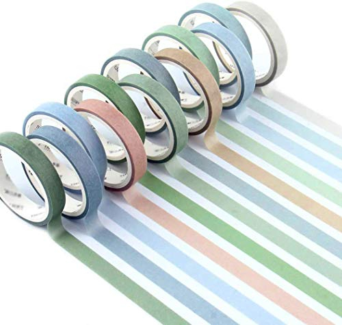 YUBX Flaco Washi Tape Set 12 Rolle Dekoratives Klebeband Washi Glitter Klebeband 8mm breit (Green Small)