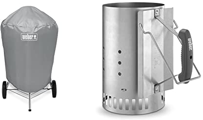 Weber 7176 Grill-Abdeckhaube für Holzkohlegrills mit einem Durchmesser von 57 cm, Grau, 15.9 x 22.7 x 3.8 cm & 7416 Anzündkamin Rapidfire, Grillen mit Kohle, Anzünden, 19 x 19 x 30.5 cm
