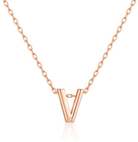Philip Jones Rose Gold Plated Initial Necklace Letter V Created with Zircondia® Crystals
