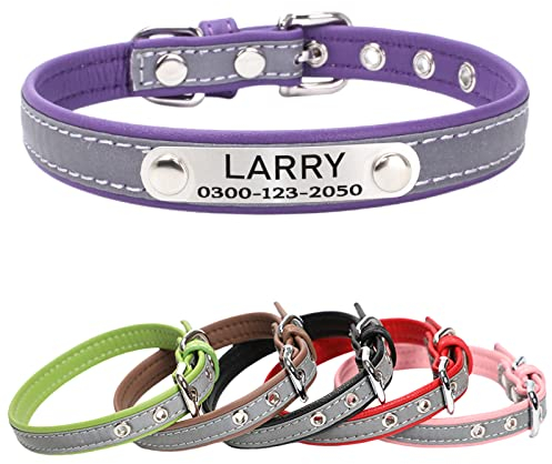 Yonsbox Mikrofaser Reflektierend Katzenhalsband Hundehalsbänder Personalisierte mit Namen und Telefonnummer Katzen Welpen Halsbänder für Kleine Mittlere Große Hunde 1,5CM Breit Verstellbar 16-22CM