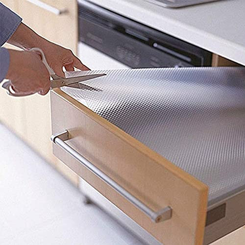 Bargain House Kitchen Drawer Liners (45cm x 3FT) Cupboard Liners, Cabinet Shelf Mats Non Slip Non-Adhesive Oil-Proof Waterproof EVA Plastic Protector Refrigerator Shelves Protective Lining, Clear Dot