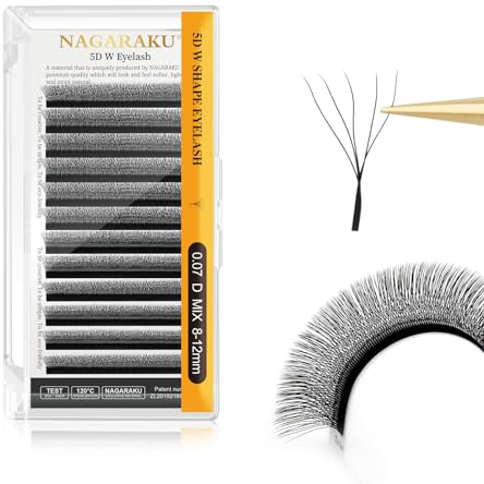 NAGARAKU 5D W Cils 0.07 D 8-12mm Mat Noir Volume Russe Éventails Préfaits | Base Fine Fibres Douces Et Légères Courbure Stable Volume Uniforme Résultat Naturel Gain De Temps Pour Les Professionnels