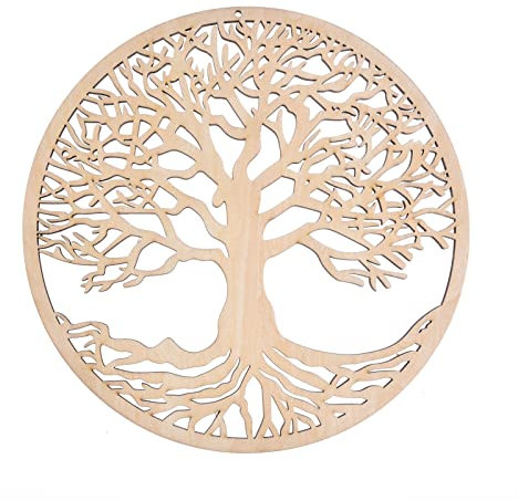 Bibest Décoration Murale Arbre De Vie en Bois Arbre De Vie Art Mural, Sculpture en Bois Naturel d'art De La Géométrie Sacrée, pour la Décoration Murale Artiste Décoration de la Maison 28cm