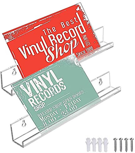 2PCS Clear Vinyl Record Shelf Wall Hanger Invisible Picture Ledge Acrylic Record Album Holder Shelves Wall Mount Frame Transparent Floating Vinyl Shelf Display Collection