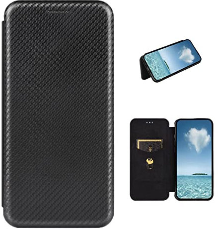 COQUE Étui TCL 20 Pro 5G, étui Portefeuille en Cuir avec Fente pour Carte, étui en TPU en Cuir de Fibre de Carbone pour TCL 20 Pro 5G-Le Noir