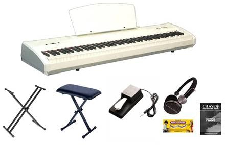 Chase P51 Piano In White With Stand, Sustain Pedal, Bench, Headphones & Chase Tutor Pack