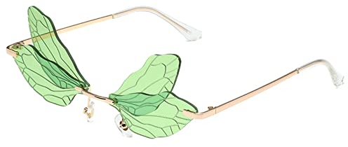 YOJUED Sonnenbrille mit Libelle Flügel Schmetterling Unregelmäßige Brille für Damen Mädchen (Grün)